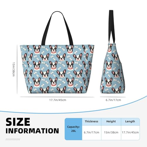 Large Beach Bags for Women Sandproof - Cute French Bulldog Print Q Summer Work Travel Tote Bags with Zipper2