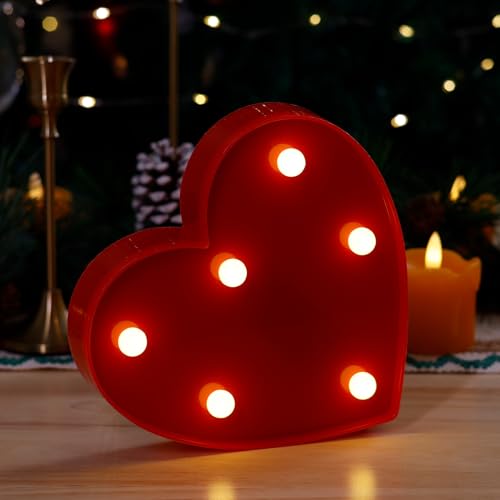 Image of LED Letter Lights Pink Glitter Marquee Letters Light Up Alphabet Letters Sign Battery Powered for Home Party Decoration Night Bar Wedding Birthday Christmas Lamp Girls Gift-red heart