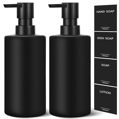 GMISUN Hand Soap Dispenser, 12 Fl oz Black Soap Dispenser Bathroom, 2 Pcs Washing up Liquid Dispenser, Refillable Handwash Dispensers Bottle with Waterproof Labels, Glass Pump Bottle Dispensers - Cosy Home Interiors GMISUN Hand Soap Dispenser, 12 Fl oz Black Soap Dispenser Bathroom, 2 Pcs Washing up Liquid Dispenser, Refillable Handwash Dispensers Bottle with Waterproof Labels, Glass Pump Bottle Dispensers