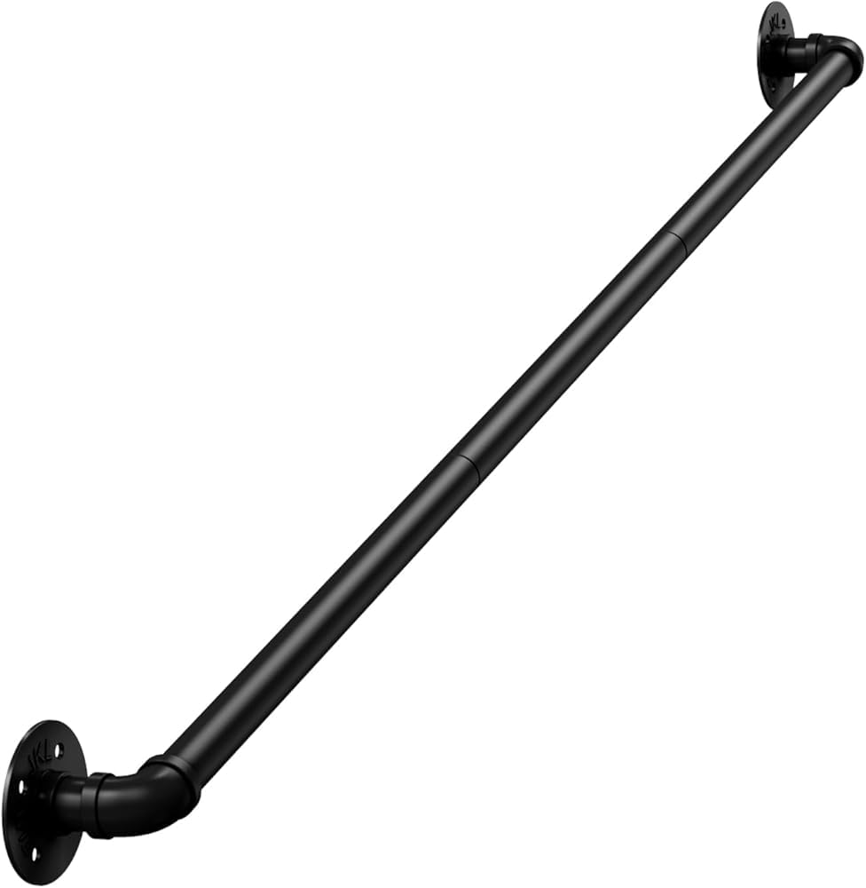 Lqsybhd 1 Handrails For Stairs, Hand Bannister Railing Industrial Metal Pipe Black Balustrade Wall Mounted Staircase Handrail With Fittings For Indoor Outdoor(Size:3.28ft/100Cm)