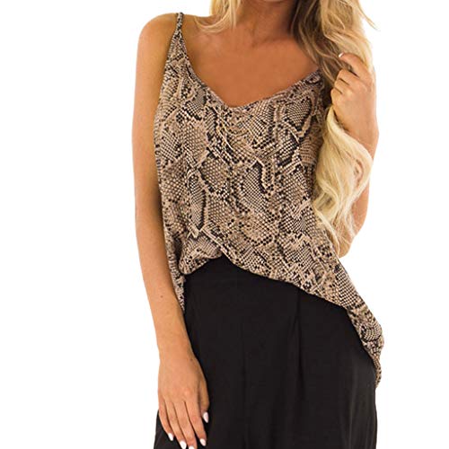 K-Youth Blusa Mujer Casual Ropa de Mujer en Oferta Sexy Serpiente Grano Tank Camisas Interior Tops de Fiesta Mujer Chic Chaleco Camisetas T Shirt Slim Primavera Abrigos para Mujer Original(Caqui, L)