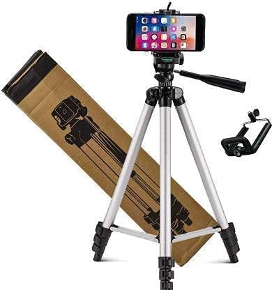Hybite Adjustable Aluminium Alloy Tripod Stand for All Smartphones & Cameras, Best for Making Videos & Photos Tripod, Tripod Kit (Silver, Black, Supports Up to 3000 g)