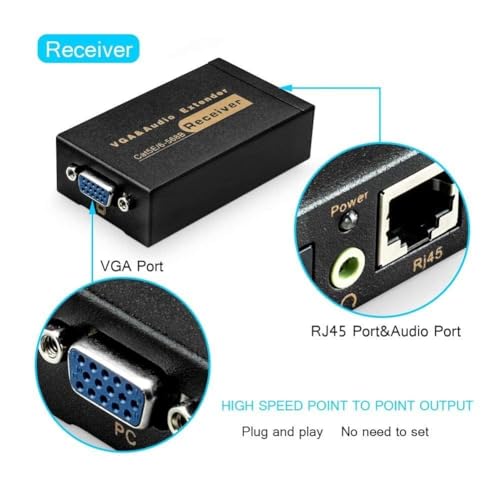 Image of VGA Extender Adapter, Video Extenders Over Cat5e /6 Ethernet Cable with Audio Support up to 100M (328ft /100m, Sender+Receiver) (100M VGA Extender Adapter)