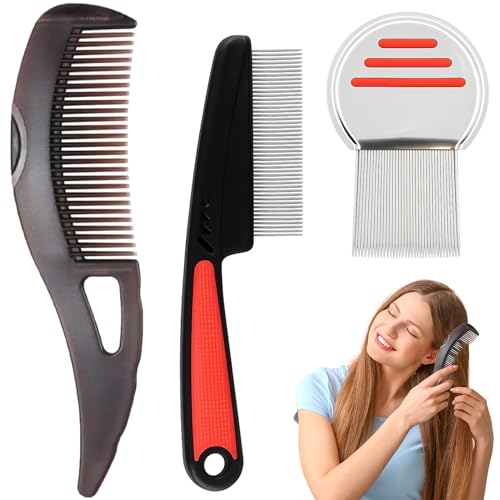 Menibeuty 3 Stück Anti SchuppenKamm Edelstahl Fein Kopfhaut Kamm Dandruff Comb Läusekamm Schuppenkamm für Erfrischung und Schuppen Schmutzentfernung Einfache Reinigung Geeignet für Männer und Frauen