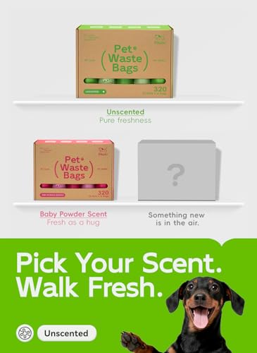 Image of Dog Poop Bags, 320 Count, Unscented, Green | Fragrance-Free Formula, Extra Thick, 60% Recycled Plastic, 16 Bags Per Roll, Dual Green Designs, Easy-Peel Sticker