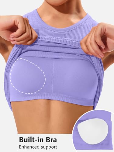Image of ATTRACO Ribflex Workout Tank Tops for Women Seamless Full Length Gym Tops Athletic Yoga Top Built in Bra