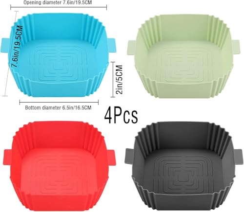 Image of Silicone Air Fryer Liners,LYHOLKEER 4Pcs 7.6inch Square Airfryer Silicone Liners Reusable for 3-6QT Air Fryer,Replacement Of Flammable Parchment Paper,Food Safe,Easy to Clean,Air Fryers Accessories