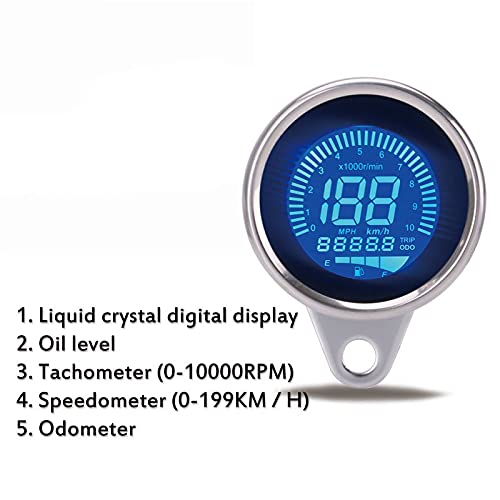Miniatura 2 de ELING Velocímetro universal 123.7 mih 10000 rpm, medidor de nivel de combustible para motocicleta con chapado de hierro (medidor de