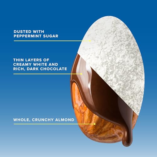 SkinnyDipped Dark Chocolate Peppermint Almonds, Healthy Snack, Plant Protein, Gluten Free, 3.5 oz Resealable Bags, Pack of 5