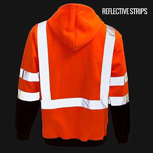Ansi Class 3 High Visibility Sweatshirt Full Zip Hooded -H9011 Orange / Large / Set Of 1 #TOP5