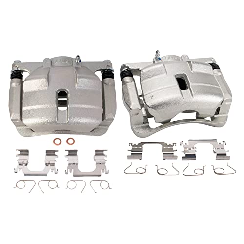 Image of TRQ Front Brake Caliper Set Zinc Coated Brackets Hardware Compatible with 2014-2018 Nissan Rogue