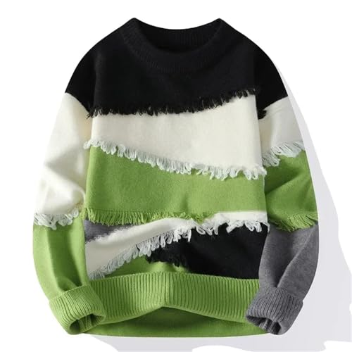 Men’S Retro Hole Fringed Patchwork Knit Pullover Round Neck Long Sleeve Slip-On Vintage Tassel Jumper Tops3