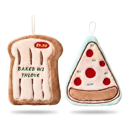 Image of House of Quirk Pizza Bread Shaped Hanging Towels Set of 2 | Soft Coral Fleece Kitchen & Bathroom Towels | Super Absorbent & Quick-Dry Decorative Cloths (Pizza /Bread)
