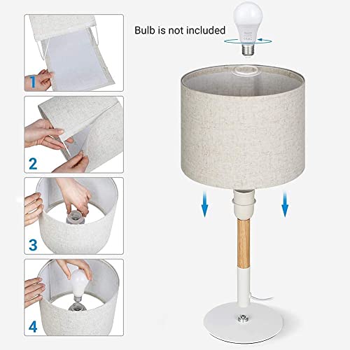 DEWENWILS Bedside Table Lamp, Rustic Wood Nightstand Lamp with Linen Fabric Lamp Shade, Small Vintage Lamps for Bedroom, Living Room, Office, Farmhouse Metal Base, ON/Off Switch