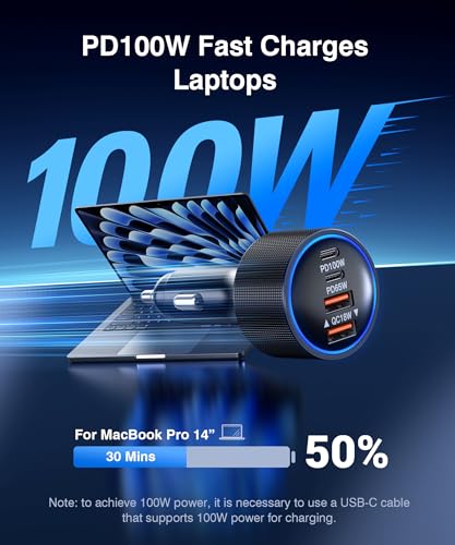 Image of 165W USB-C Car Charger, 4-in-1 Super Fast Charging Cigarette Lighter Adapter, Dual USB-C & USB-A Multi-Port Car Phone Charger Accessory, for iPhone 17 /16 /15, iPad, Galaxy, Tablets and Other Devices