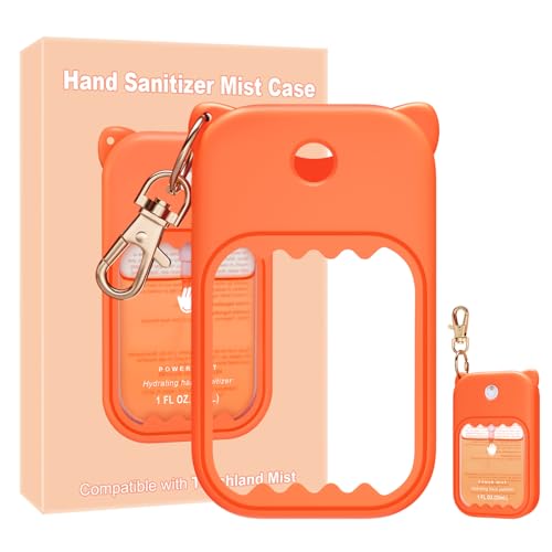 Hand Sanitizer Spray Case for Touchland Silicone Touchland Case Keychain Cute Hand Sanitizer Holder Keychain Compatible with Touch land Power Mist Gentle/Glow Mist, Orange