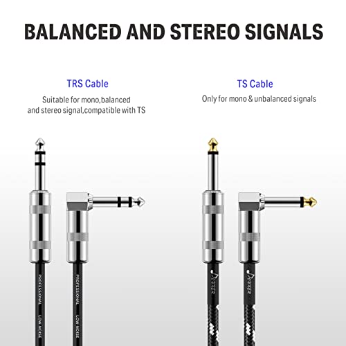 Image of Donner 15 ft TRS Cable, Balanced Stereo Patch Cable - Sturdy No Hum 1 /4 inch Male Right Angle to 1 /4 inch TRS Male Straight Cord, Black