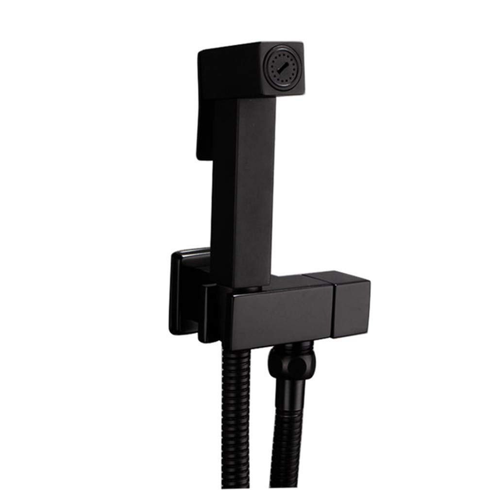 CWCQGH Bidet Faucets Wall Brass Black Cold Water Toilet Corner Valve Handheld Hygienic Shower Head Anal Cleaning Ass Bidet Dusche Shattaf Muslim,Black,Black