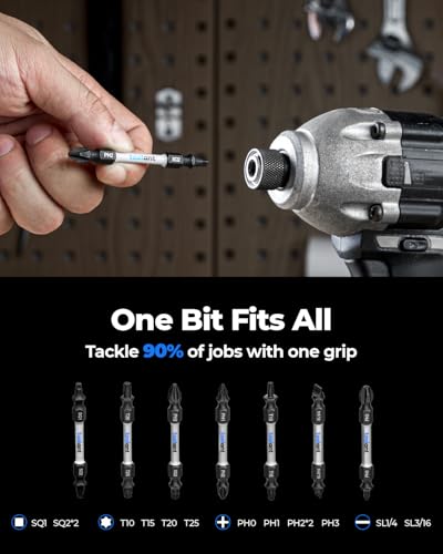 Image of toolant 2 Inch Double-Ended Screwdriver Power Bit, 7 Pcs Impact Bit Set With Magnetic(PH2 & PH1 ; PH3 & PH0 ; SL1 /4 inch & SL3 /16 inch; SQ2 & SQ1;T25 & T20; T15 & T10; PH2 & SQ2),1 /4 Hex Shank With Case