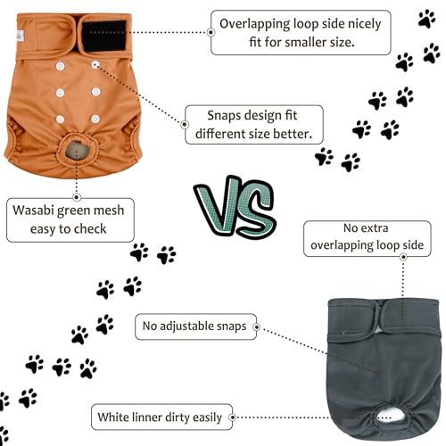 Image of Female Dog Diapers - Premium Reusable Diapers for Doggie in Heat - Highly Absorbent Dog Diapers Female for Pet Incontinence with Adjustable Snaps Brown Black, L