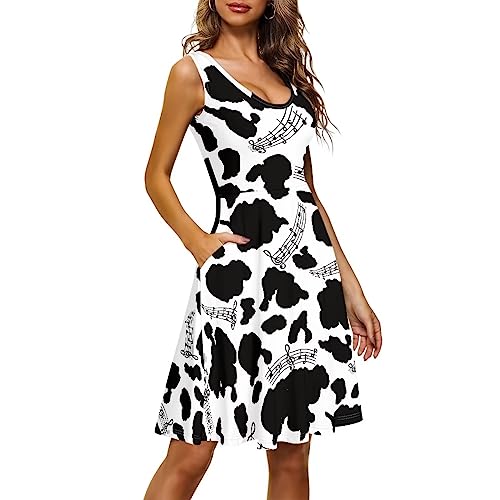 Image of Women's Casual Loose Sundress Midi Sleeveless Crewneck Dress Summer Beach Tank Dress with Pockets