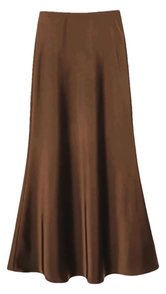 Women Satin Mermaid Long Skirt High Waist A Line Wrap Maxi Skirt Solid Color
