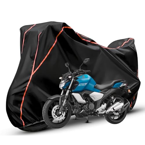 Image of Waterproof Bike Body Cover Compatible with Yamaha Fz Dustproof Scratchproof - Motorcycle Cover for Two Wheeler, Outdoor Full Cover with UV, Duty, Rain Protection (Black & Red)