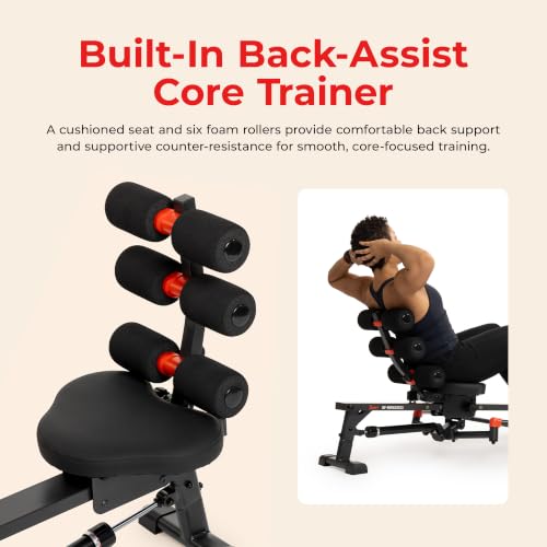 Image of Sunny Health & Fitness Smart Full Motion Rower | 12 Resistance Levels, Dual-Arm Design, SunnyFit App, 400 LB Capacity, Optional Back-Assist Core Trainer