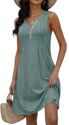 Image of Disamer Beach Dresses for Women 2026 Vacation Swim Cover up V-Neck Summer Dress Button Down Sleeveless Boho Floral Sundress