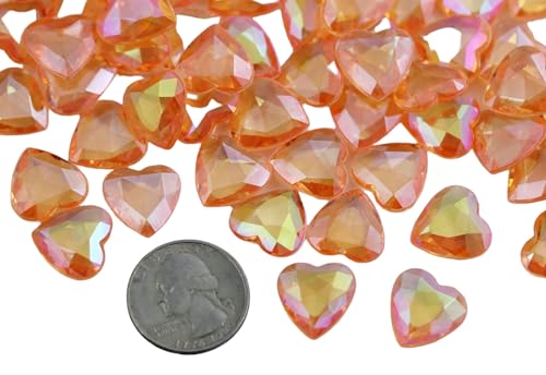 Allstarco 16mm (5/8") Orange Peach Champagne AB Heart Acrylic Gems, 100 PCS