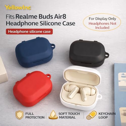 Image of Silicone Case Cover for Realme Buds Air 8 with Heavy Duty Carabiner & Earphone Cleaning Pen (Black)