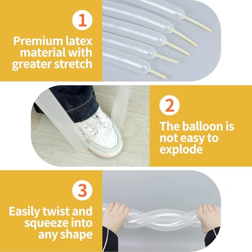 Image of 100Pcs Clear 260 Balloons, Long Balloon for Tying Balloon Arch, Long Skinny Clear Balloons for Twisting Ballons Animal balloons Birthday Party Wedding Festival Decorations