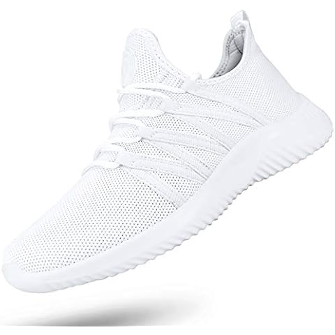 Feethit Womens Slip On Running Shoes Non Slip Walking Shoes Lightweight Gym Workout Shoes Breathable Fashion Sneakers All White Size 6 Cover