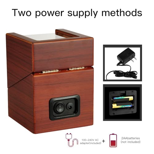 Image of Automatic Single Watch Winder with Quiet Japanese Motor,AC Adapter or Battery Powered,Premium Leather Exterior and Soft Flexible Watch Pillows for Men's and Women's Watches