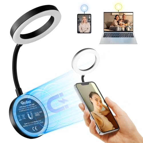 Ring Light Telephone, Rollei Mini Anneau Lumineux LED Selfie Compatible avec iPhone Android Tablette Laptop pour Streaming TikTok Webcams Zoom Vlog, Lumiere-Ring-Light-Telephone-Selfie