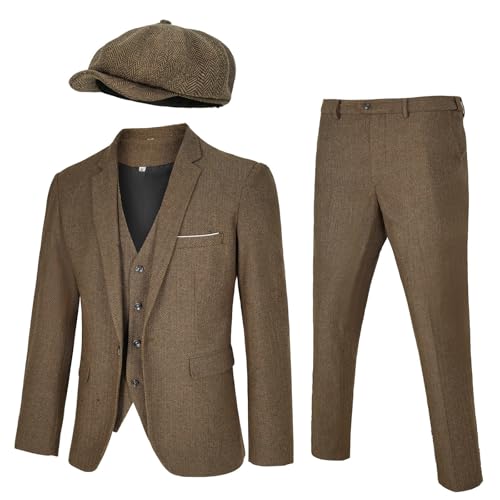 Mens 4 Piece 1920s Suit One Button Vintage Suit Jacket Vest Pants with Hat(M Z3727BN)