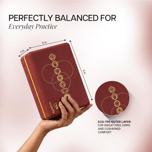 Image of WiseLife Printed Yoga Blocks | Yoga Brick (Pack of 2, Extra Large Size), High-Density EVA Foam Soft Surface for Balance, Support & Performance, Strength Training Exercise (Maroon)