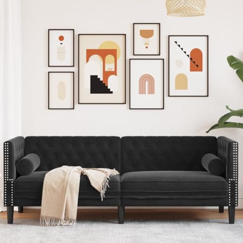 Emmtore Chesterfield Sofa, Couch mit Armlehnen Rückenlehne Stützbeine, Polstersofa für Wohnzimmer, Couchgarnitur Schwarz,3-Sitzer