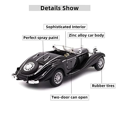 1:28 Scale Pullback Diecast Metal Antique Classic Model Cars Collectible Toy Gifts (Black,Length 6.5in/16.8cm) - Image 5