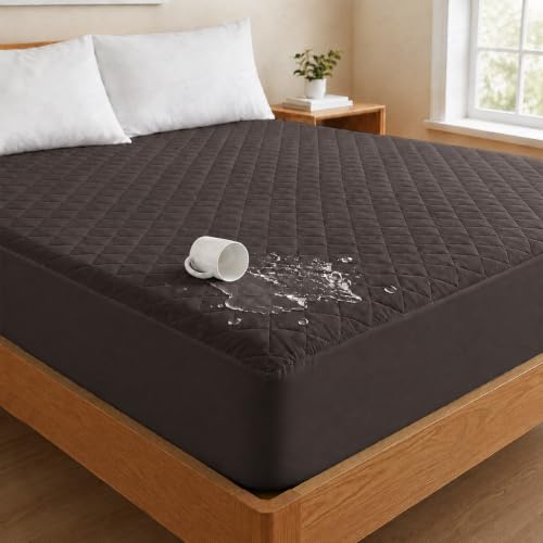 Lukzer 100% Waterproof Quilted Mattress Protector Dark Brown Doub...
