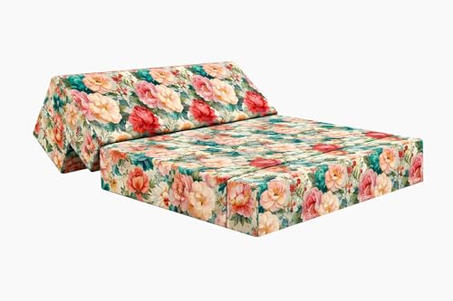 Image of Rosebell Two - Seater Foldable Printed Sofa Cums Bed (4X6 Feet) with Washable Cover | Multicolor Printed | Ideal for Living Room, Office & Guest Room