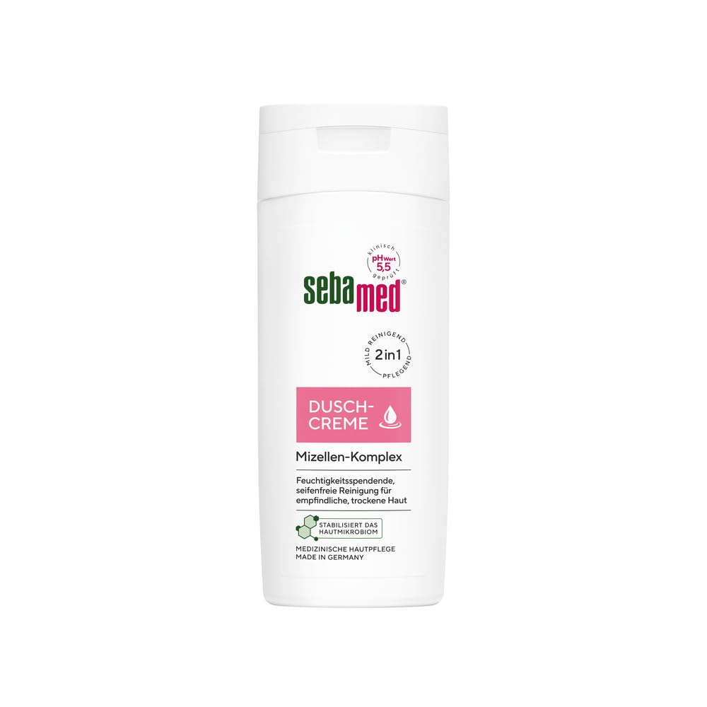 Sebamed Duschcreme 200 ml, Duschcreme für Damen und Herren, mit Mizellen-Komplex, feuchtigkeitsspendende seifenfreie Reinigung und Pflege für empfindliche und trockene Haut