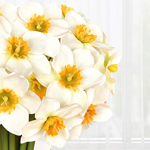 Martine Mall 12 Pcs 15.7'' Artificial Flowers White Artificial Daffodils Flowers Faux Daffodils Plants Silk Daffodils Flowers With Stems Flower Arrangement For Party Wedding Office Store Home Decor #TOP6