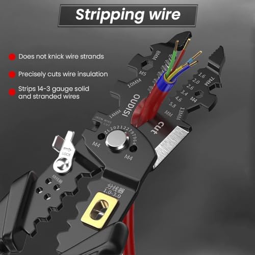 Image of HUPLA 25-in-1 Wire Stripper Pliers for Electricians | Heavy Duty Crimping, Cutting & Bolt Cutter Tool | Carbon Steel Multi-Function Hand Tool