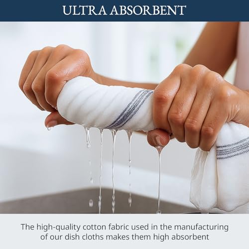 Image of LANE LINEN 100% Cotton Kitchen Towels for Cleaning 6PC - Grey Stripe
