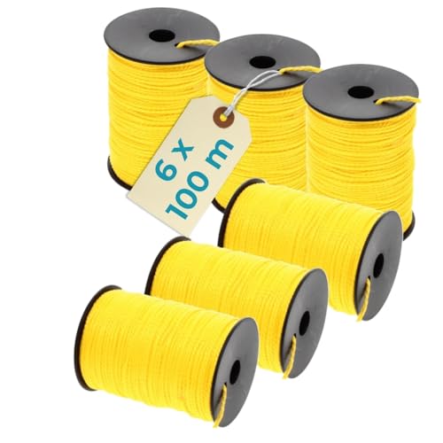 Maurerschnur gelb 6er Set Richtschnur 100 m 2 mm reißfeste Schnur Spannschnur Pflasterschnur Bauschnur Mauerschnur Lotschnur Verlegeschnur Markierschnur Absteckschnur