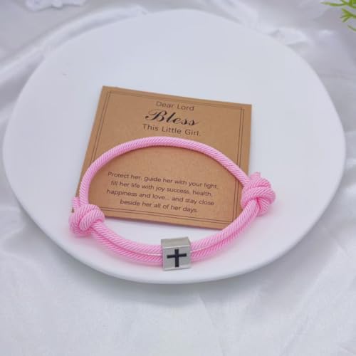 Baptism Gifts Cross Bracelet for Girl, First Communion Confirmation Bless Gifts for Teenage Girls Boys, Kindergarten Preschool Graduation Christening Gift for Daughter Granddaughter Godchild
