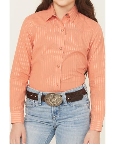 Cruel Girl Girls' Long Sleeve Metallic Stripe Western Coral Snap Shirt3