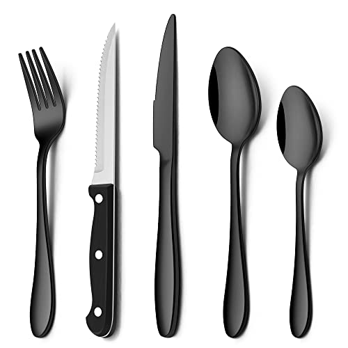 Herogo 30 Piece Cutlery Set with Steak Knives Stainless Steel Flatware Service for 6 Tableware Silverware Set with Fork Knife Spoon for Home Restaurant Mirror Polished & Dishwasher Safe
