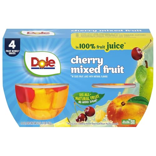 Dole Cherry Mixed Fruit in 100% Juice - Dole Fruit Bowls Snacks - 4 oz Fruit Bowls - 4 Pack